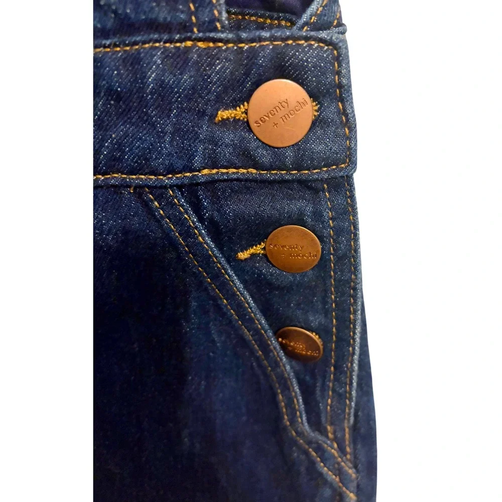 Anthropologie Seventy + Mochi Ruffle Denim Overalls Wide Leg Sz 8 - Picture 6 of 9